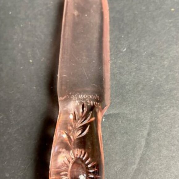 Vintage Pink Depression Glass Cake Server 9" Etched Floral Handle - Picture 2 of 11